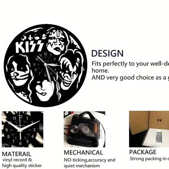 NEW KISS Vinyl Record Album Carved Wall Clock Paul Stanley Gene Simmons Makeup - Picture 6 of 8